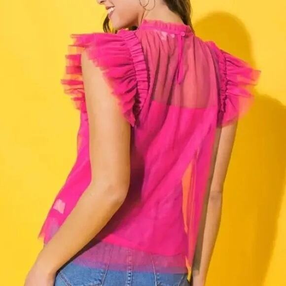 Flying Tomato The Posh Barbie Pink Tulle Coquette Blouse Women's Size Medium - Picture 2 of 9